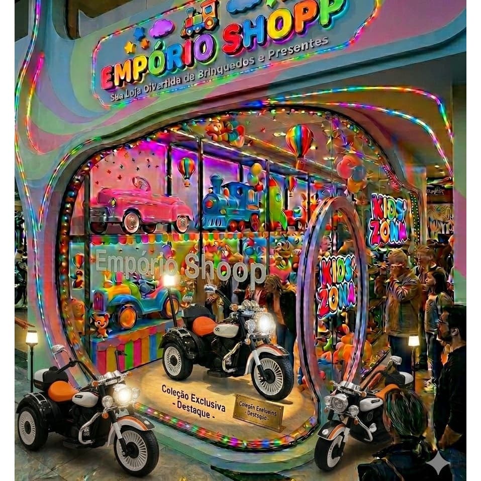 Moto Elétrica Infantil 12V Chopper Branca com Sirene 3 Rodas e Assento Anatômico ideal para diversão