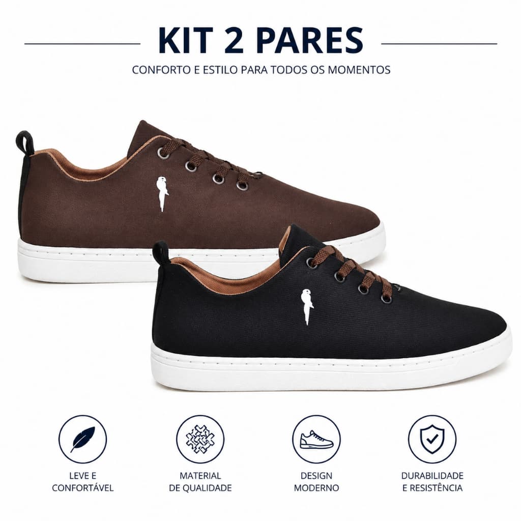 Kit 2 Pares Tenis Sapatenis Masculino Polo Blu Casual Básico em Lona Leve Moderno Dia a Dia
