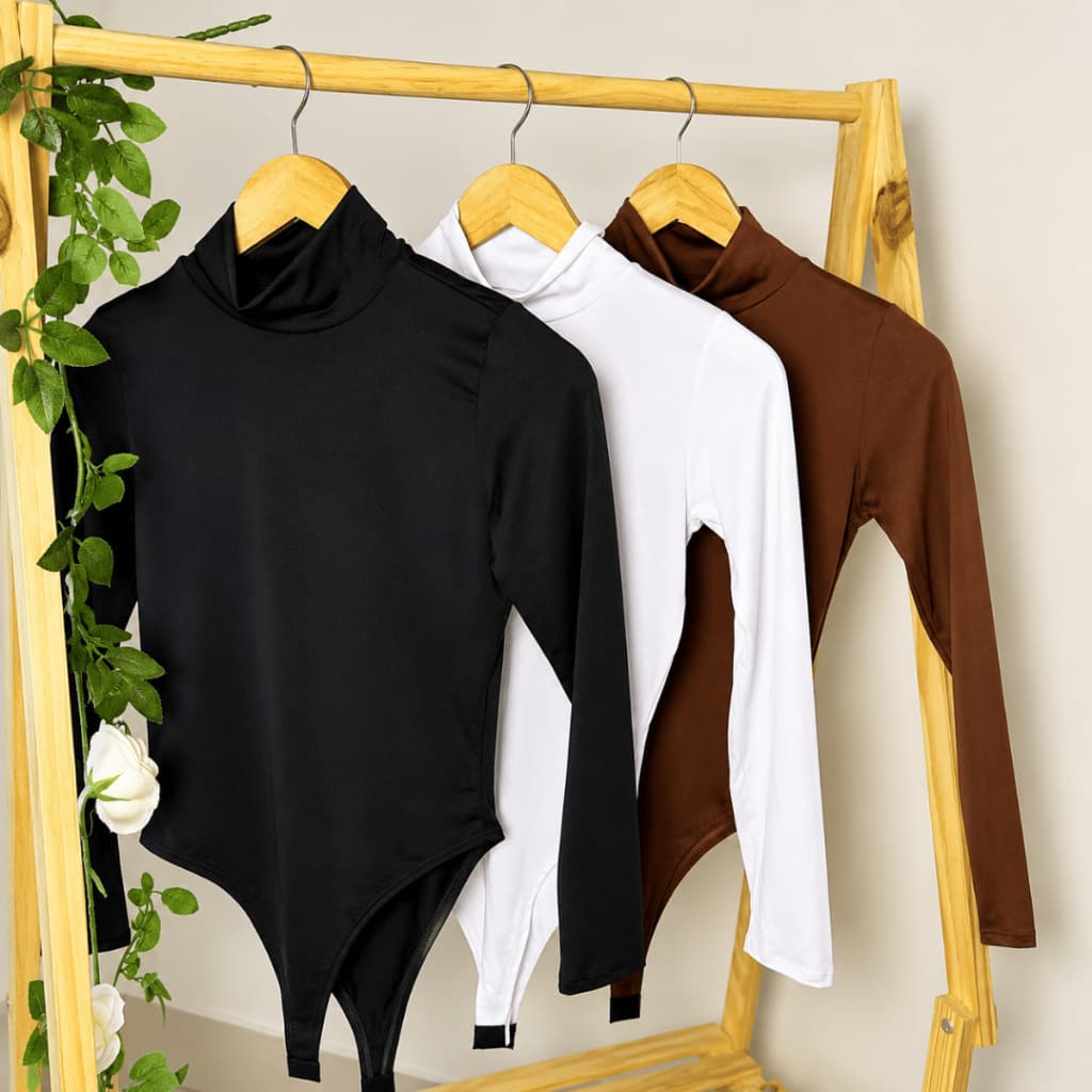 Body Feminino Gola Alta Manga Longa Confortável Outono Inverno Frio