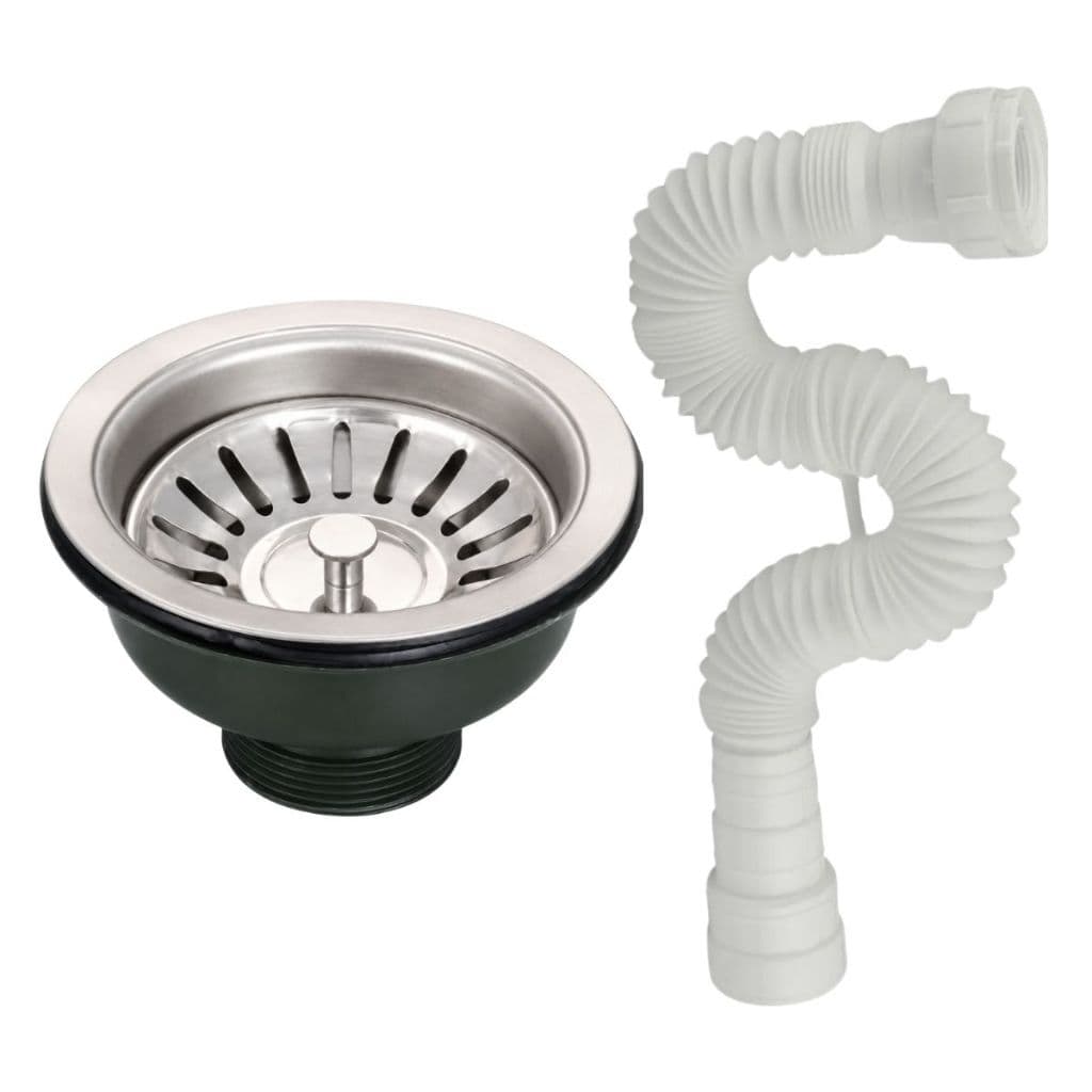 Kit Válvula Americana Inox 3.1/2 com Cestinha e Sifão Flexível Branco