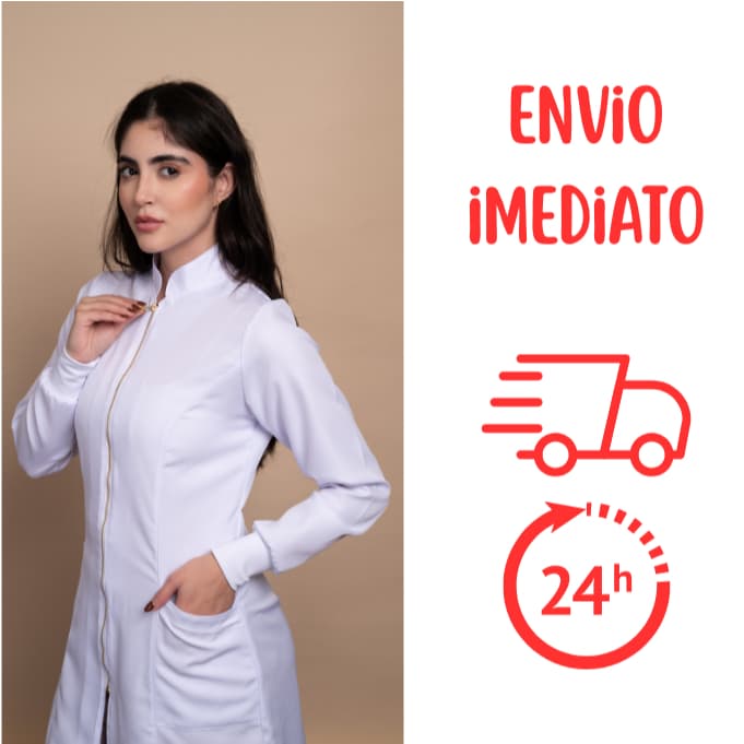 Jaleco Feminino Acinturado Zíper Dourado e Punho Fechado ENVIO RÁPIDO