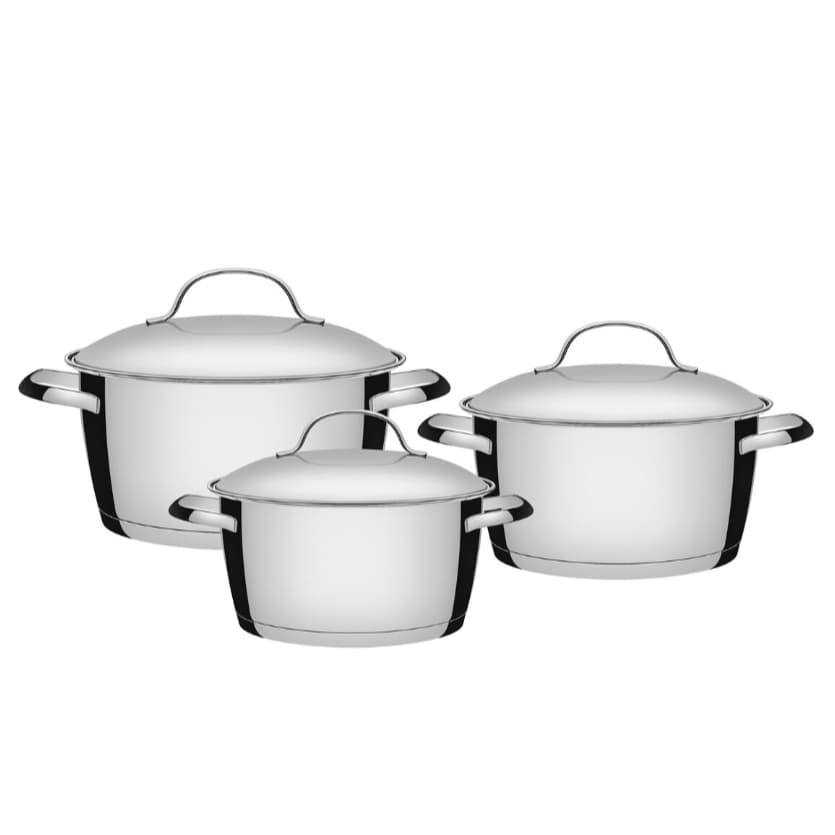 Jogo de Panelas Tramontina Allegra em Aço Inox com Fundo Triplo e Tampas de Inox 3 Peças