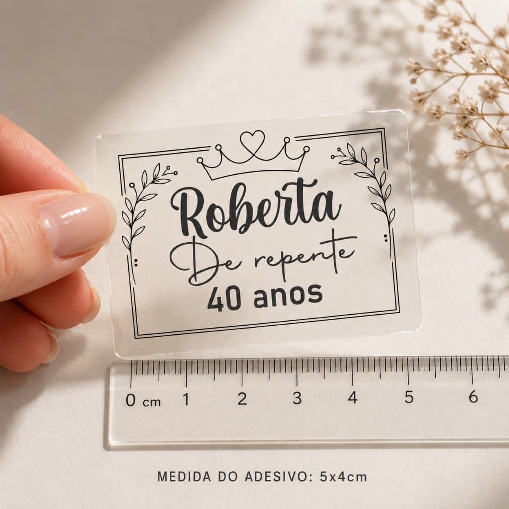 Adesivo Transparente Personalizado 5x4cm Para Copo, Lembrancinha, Festa 30, 40, 50, 60 Anos Com Nome