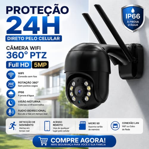 Câmera Wifi 360 IP66 Full HD 5MP Visao Noturna PTZ ICSee Seguranca Externa Sem Fio Audio Prova D’Água Monitoramento