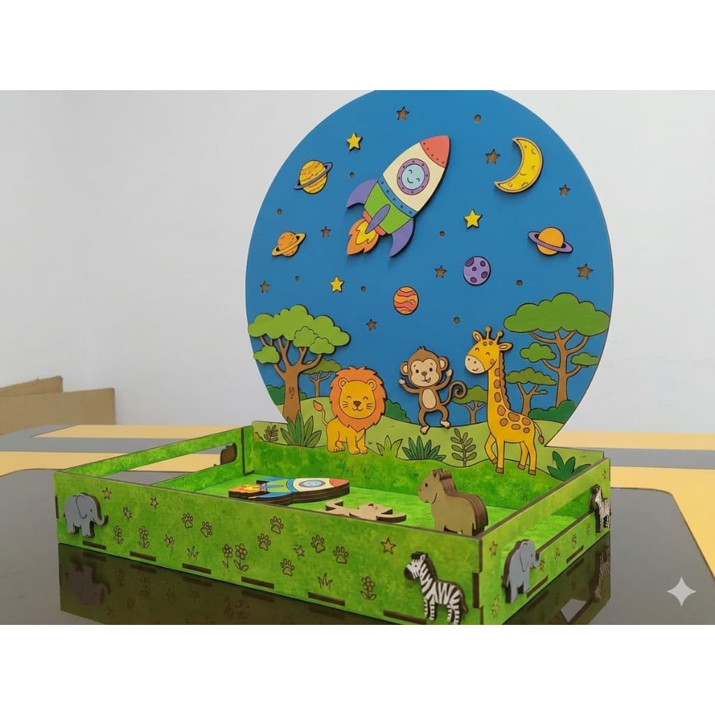 Bandeja Temática com Painel Redondo - MDF Cru (40x25x6)