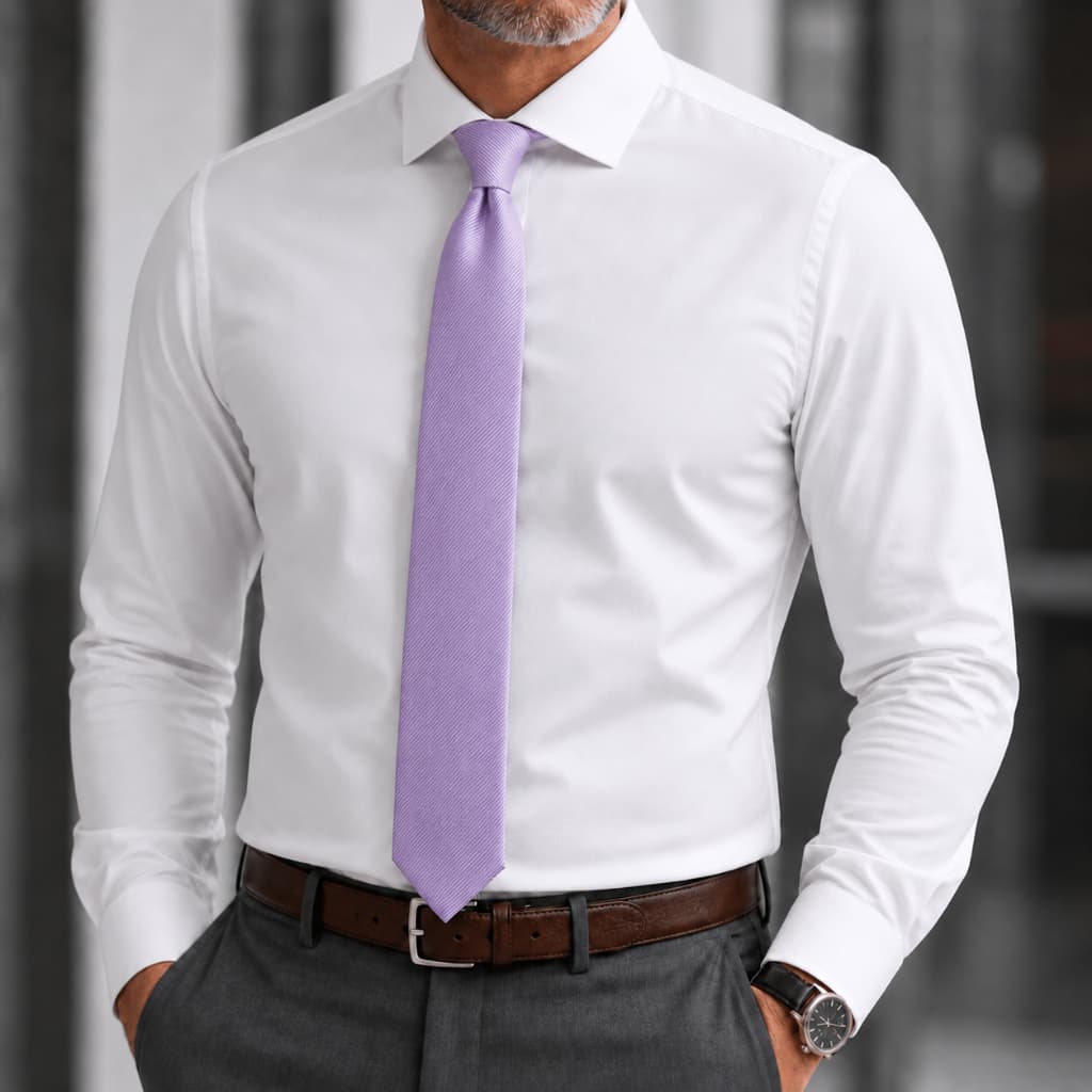 Kit Camisa Social Masculina em Algodão Premium que Não Amassa + Gravata Lilás 100% em Poliéster