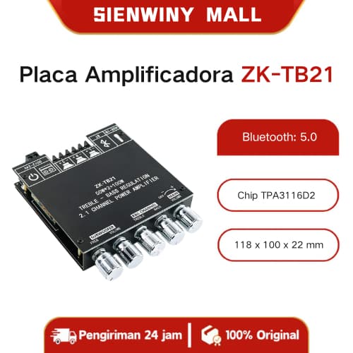 Placa Amplificadora ZK-TB21 Bluetooth 5.0-TPA3116D2 50Wx2 Com Controle De Graves/Agudos , 9-24V DC Para Alto-Falantes Pa