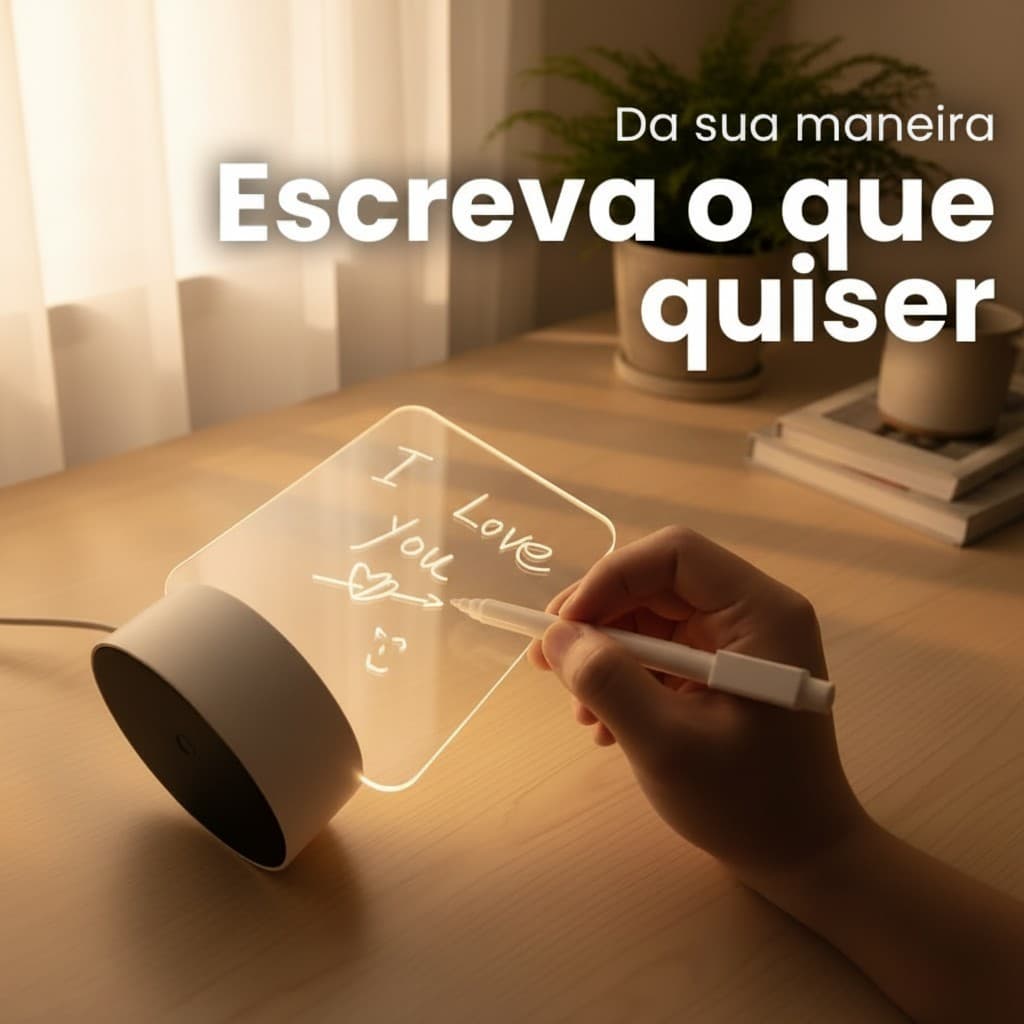 Luminária de Mesa Led 3d com Lousa Tela pra Escrever Abajur Decoração Presente Pais Mães Namorados
