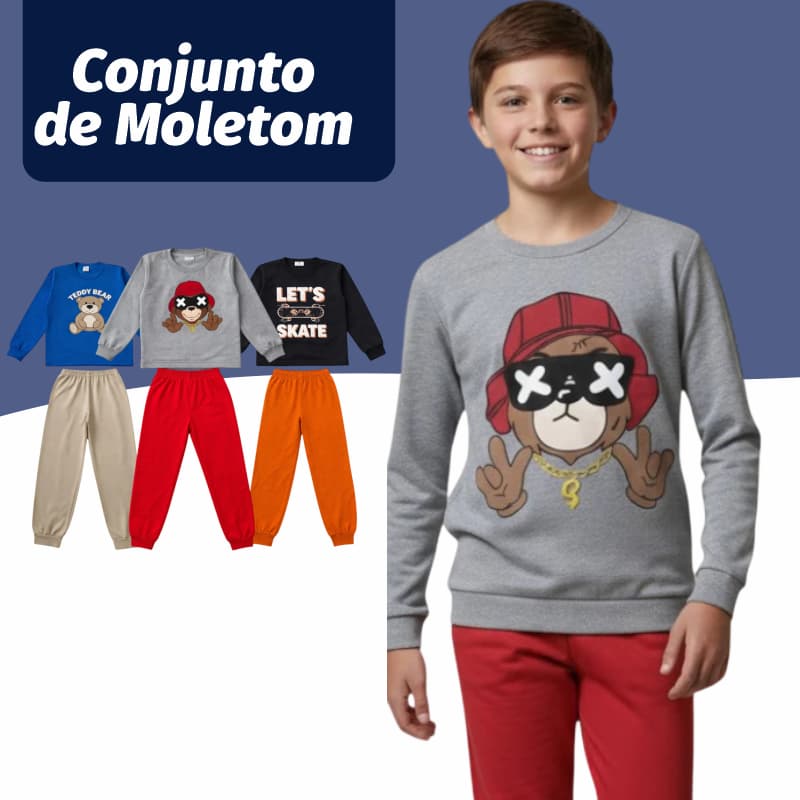 Kit 3 Conjuntos Moletom Infantil Menino Inverno Peluciado Sortido 6 Peças 1 A 14 Anos