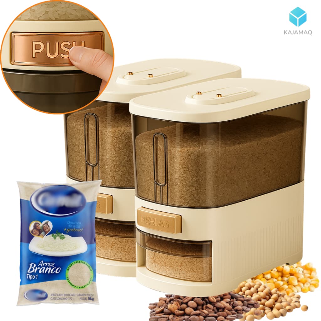 Kit 2 Dispenser Para Grãos Com Copo Medidor Dosador Armazenar Arroz Ração Cereal Organizar Bancada Cozinha Dispensador