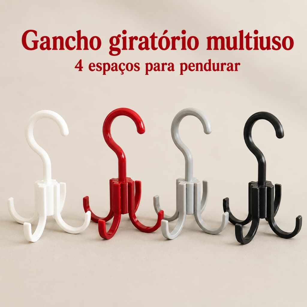 Gancho giratório multiuso para pendurar com 4 espaços