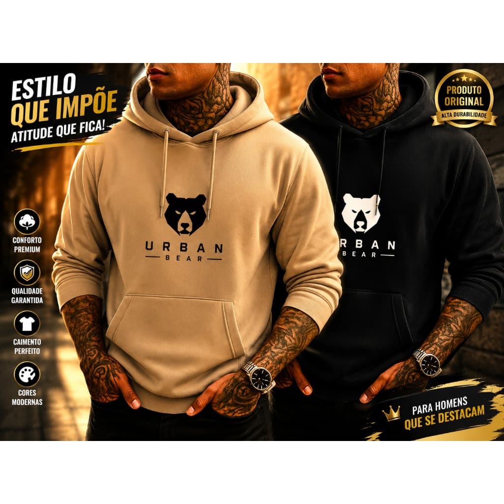 kit 2 Moletons canguru flanelado Urban Bear Unissex Lançamento várias cores