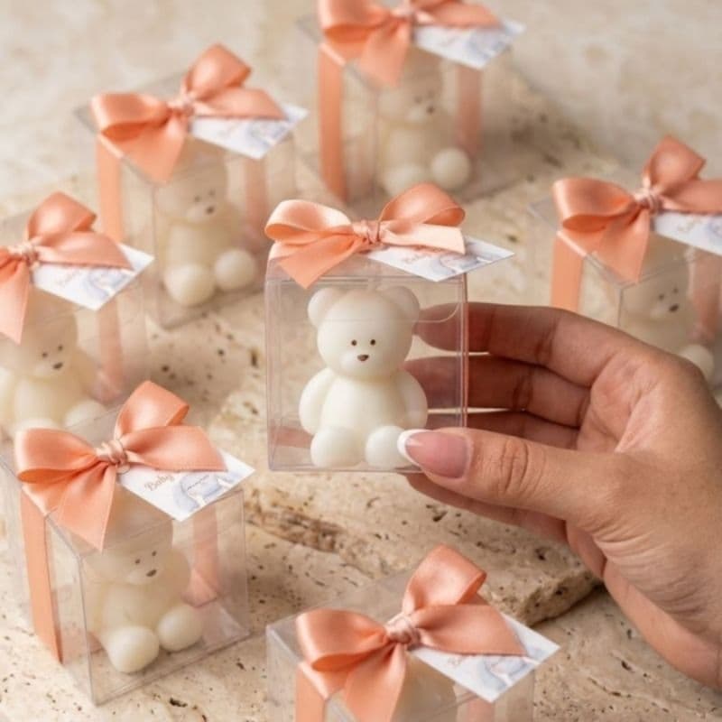 Lembrancinha vela aromática ursinho na caixa com laço, personalizado, lembrancinha de chá de bebê, vela perfumada