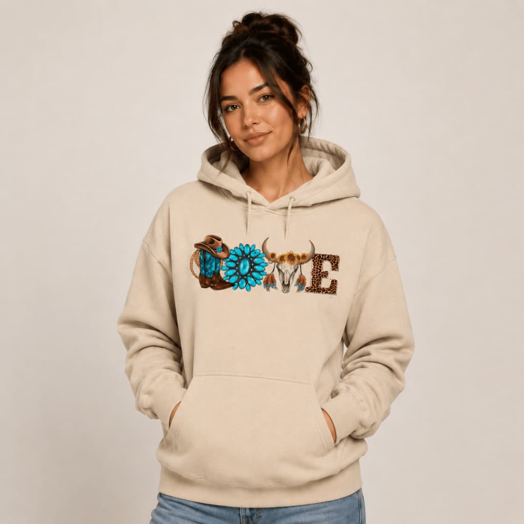 Blusa de frio Country Love Rodeio Inverno Confortável Texas Moletom Bolso Capuz Feminino