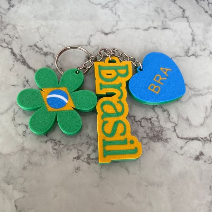 Kit 3 Chaveiro Brasil Coração - Chaveiro Bandeira Brasil 3D - Lembrancinha Brasil Copa