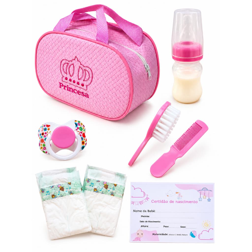 Kit 8 Acessórios Boneca Bebe Reborn com Bolsa