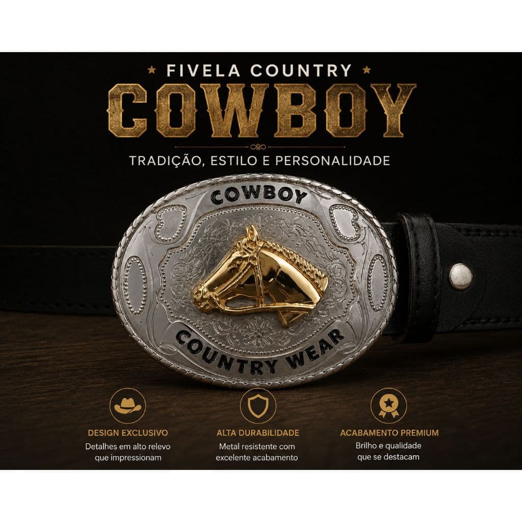 Fivela Cinto Country Cowboy Cavalo Alto Relevo Prata Dourado Masculino Rodeio Western Kit Presente