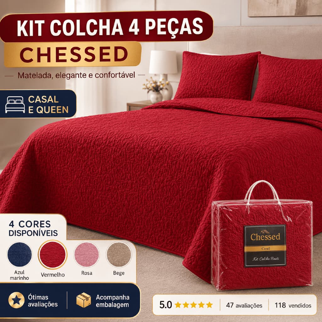 Kit Colcha Cobre Leito Casal ou Queen 3 Peças Matelassê Dupla Face Premium – Elegante e Confortável