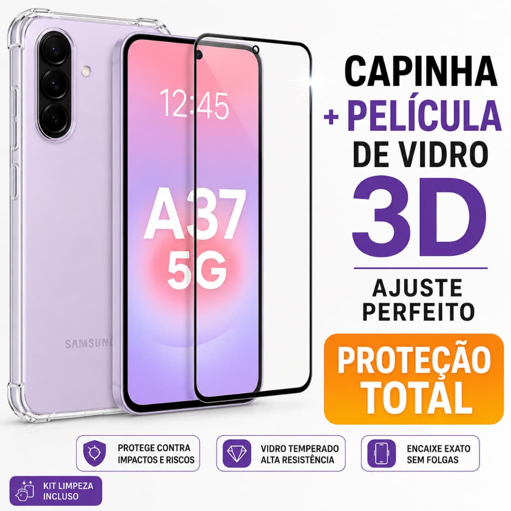 Kit Para A37 Capinha + Película Samsung Galaxy A37 - Vidro temperado e Capinha Transparente
