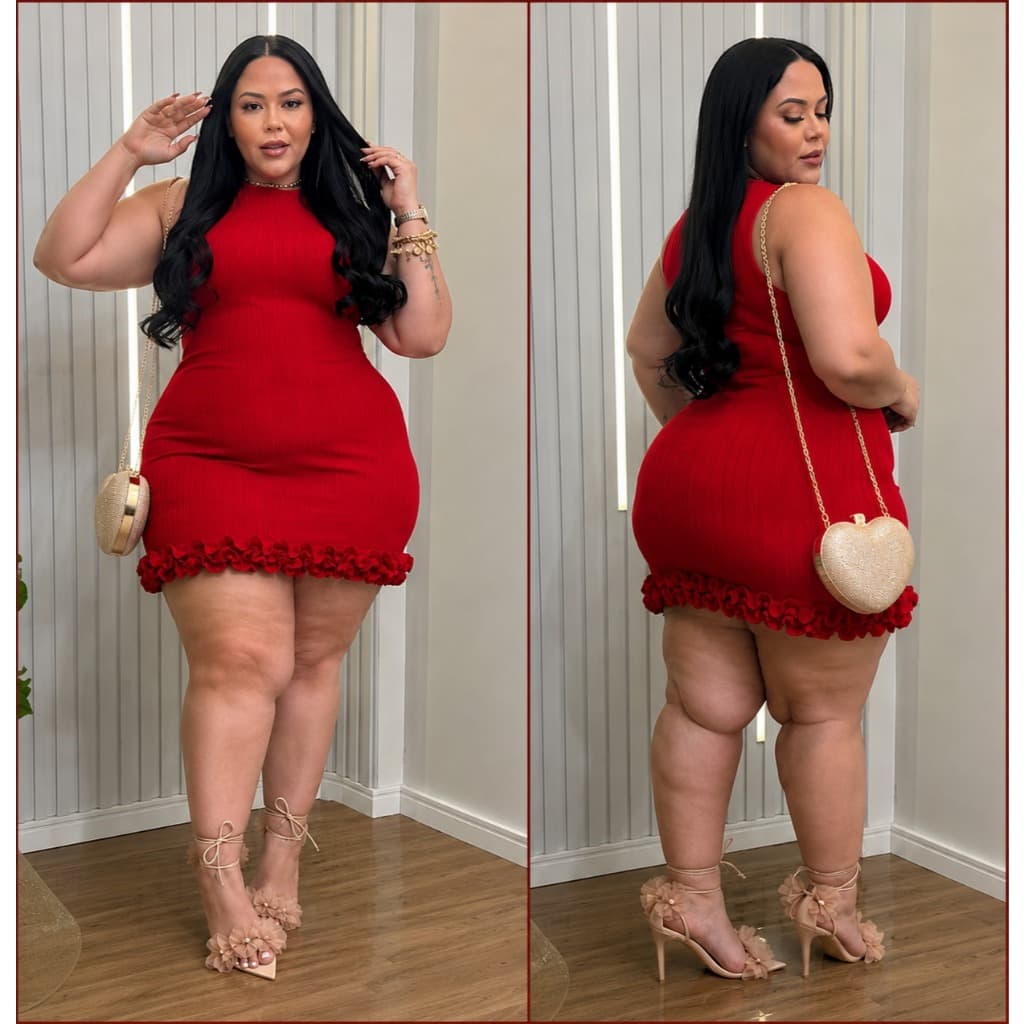 Vestido Tubinho Plus Size Babado Na Barra Lançamento tecido Premium (canelado)