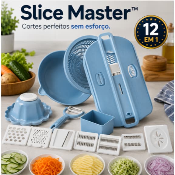 Kit Ralador Fatiador Multifuncional 12 em 1 Slice Master™ Cortador de Legumes Profissional