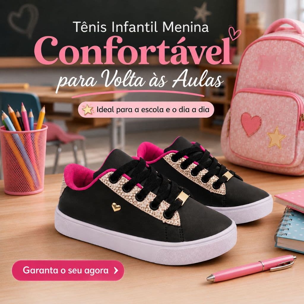 Tênis Menina Confortável Para Aulas | Passeios e Brincadeiras Com o Melhor Modelo | GARANTA O SEU!