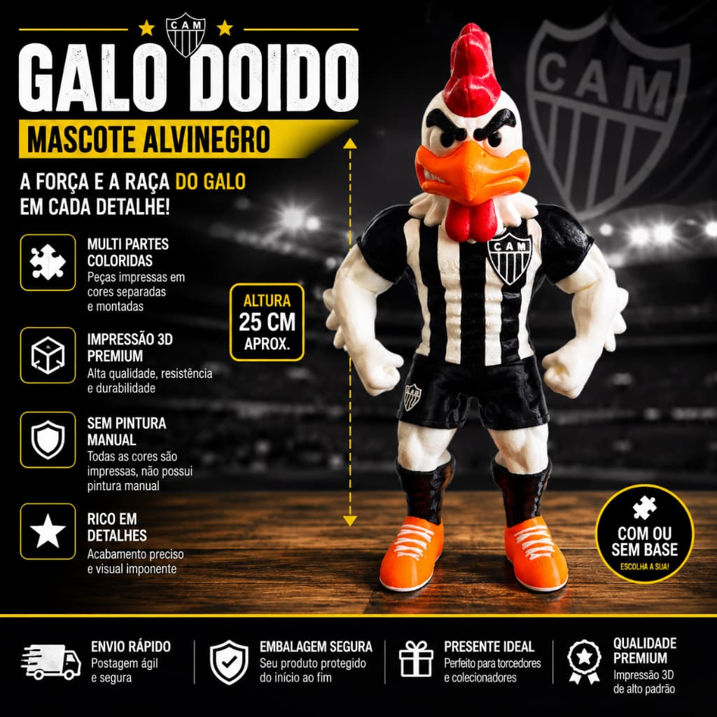 Colecionável Mascote Atlético Mineiro - Galo Doido com 25cm Decoração - Não é um Brinquedo