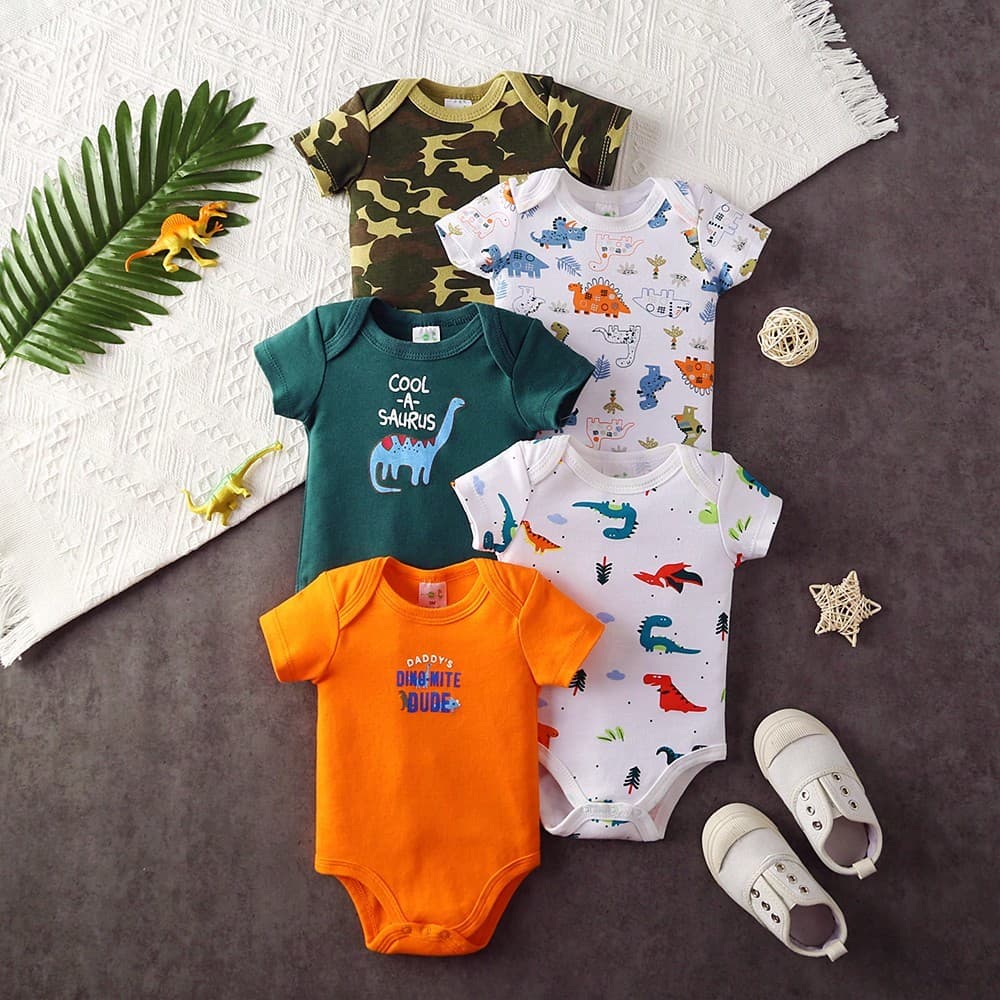 Pjamas De Bebê Kit 5 Pieces Summer Cartoon Roupa De Bebê Recém-Nascido Macia Para Bebês 100% Algodão