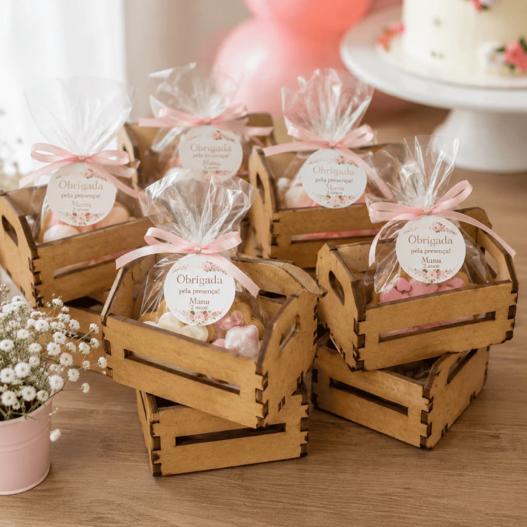 Kit Caixote de Madeira 6x4 Mdf Lembrancinha Decoração Festa Centro de Mesa