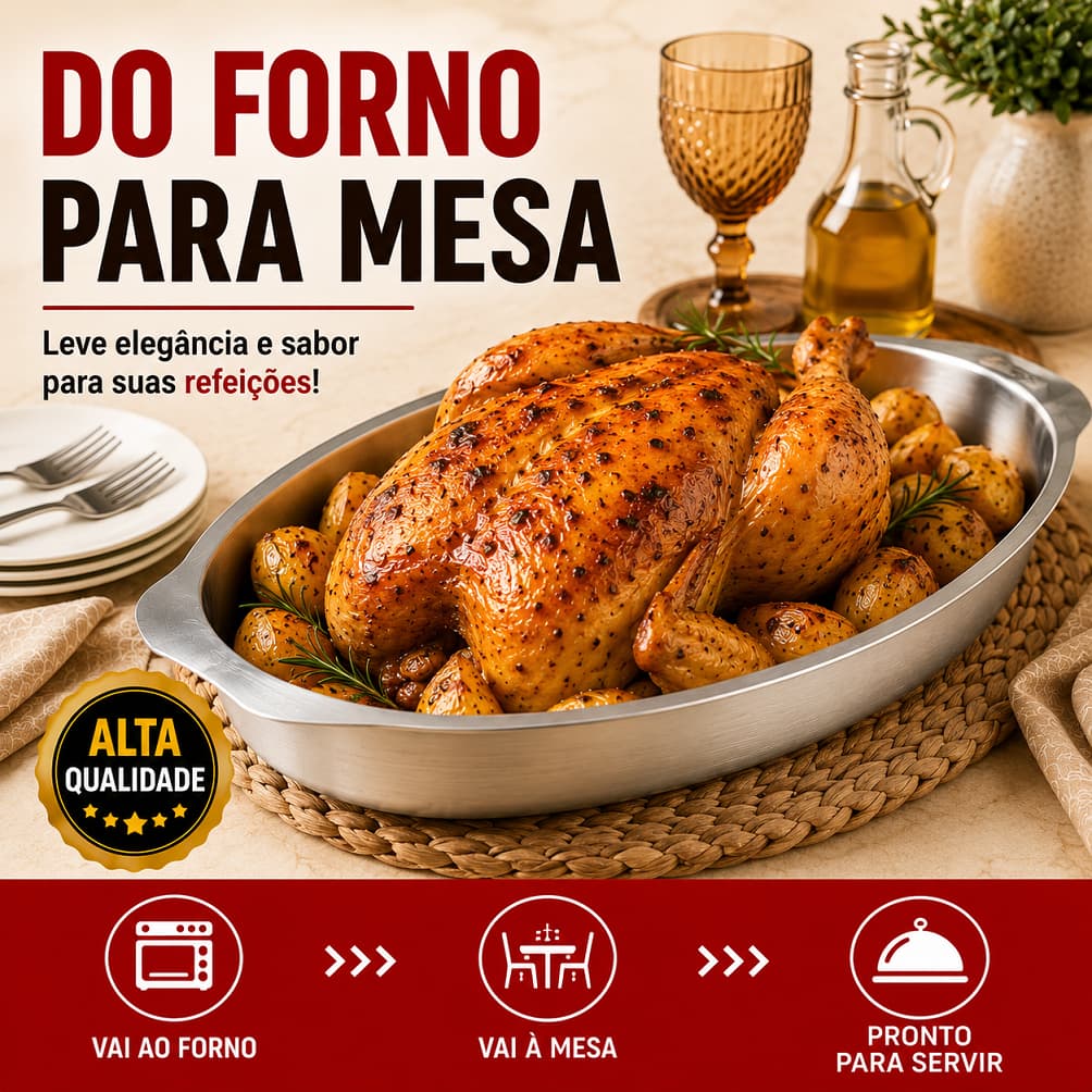 Assadeira Oval Oblonga Nº3 Extra Grande 43cm Alumínio Profissional - Forma para Assados, Massas e Bolos