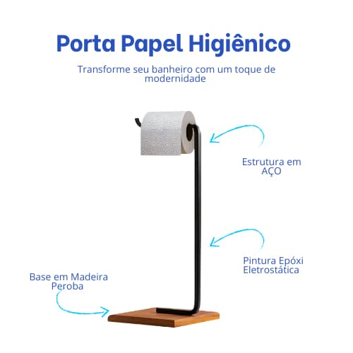 Suporte Banheiro Chão Porta Papel Higiênico Madeira E Preto