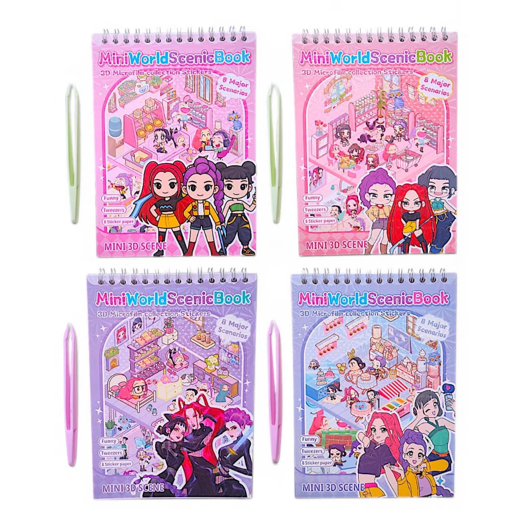 Kit 2 Cadernos Mini Cenários 3D Guerreiras Kpop Adesivos Divertidos