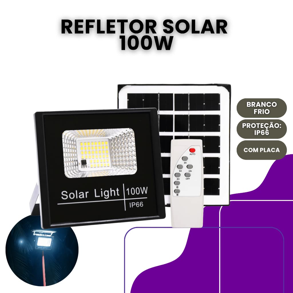 Refletor Led Solar Holofote Placa Bateria Prova Dágua 100w / 200w / 300w / 400w / 500w