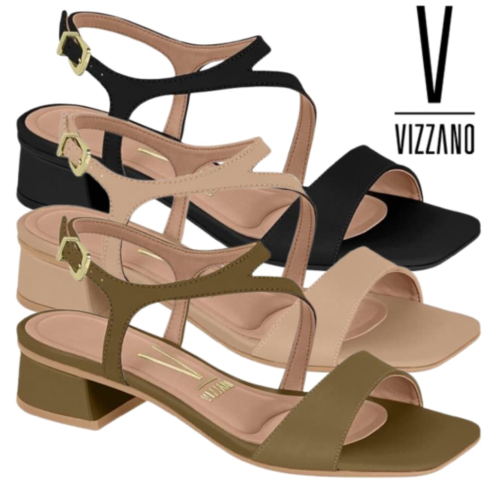 Sandália Vizzano Salto Bloco Feminina Confortável Tiras Cruzadas Baixa ORIGINAL 6454.141