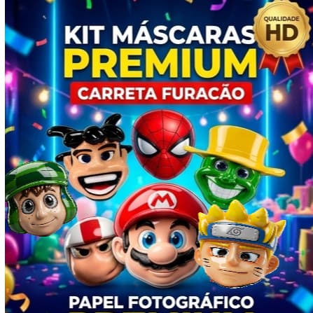 Kit Máscaras Carreta Furacão Premium HD Infantil Festa C/ Elástico Papel Fotográfico Alta Definição Corte Profissional