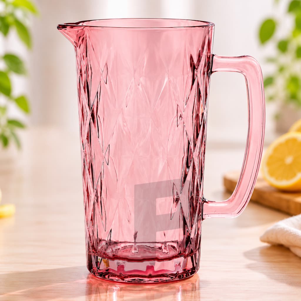 Jarra Vidro Diamond 1L Litro Rosa Diamante Água Suco Drink