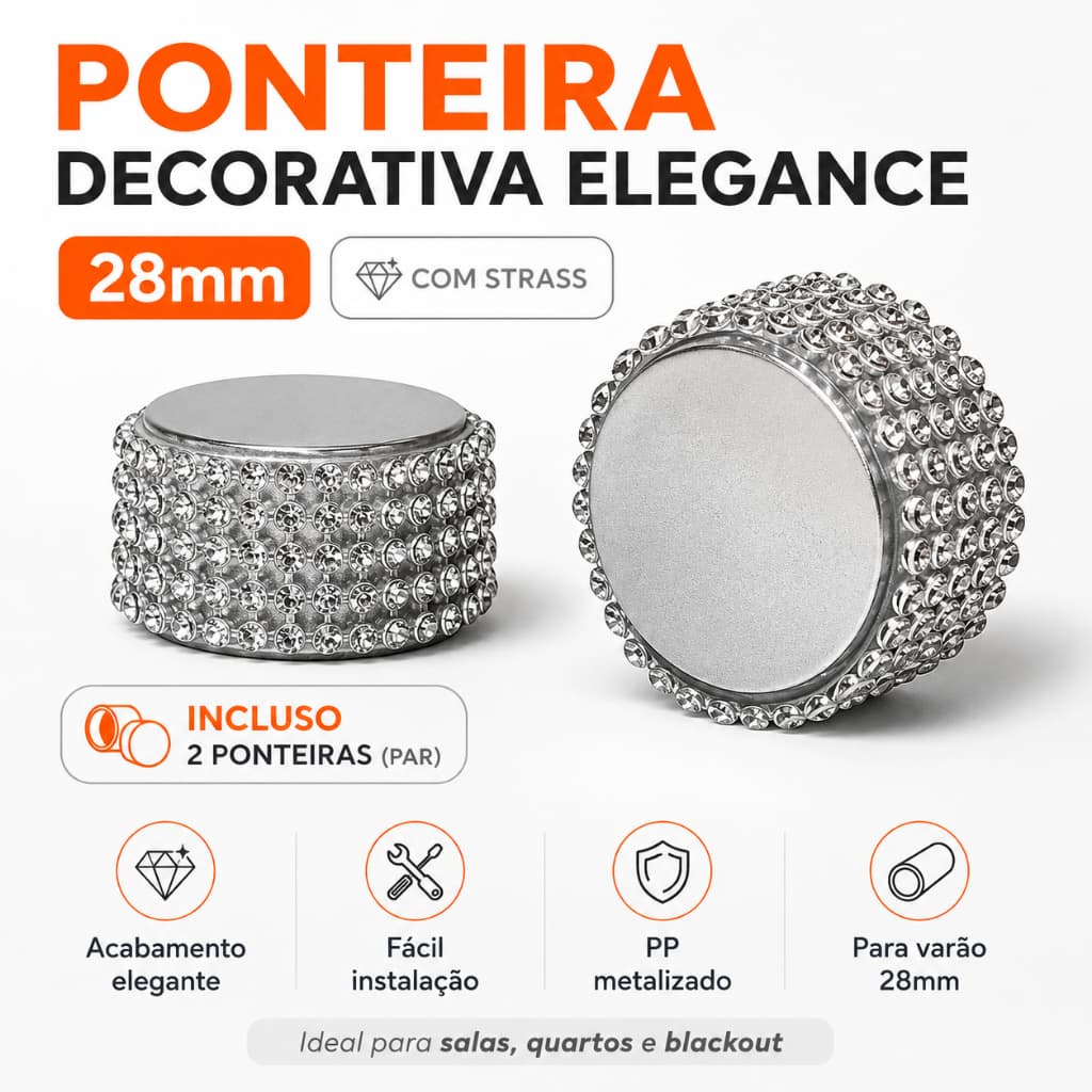 Ponteiras para Varão de Cortinas Elegance 28mm  2 Peças Envio Imediato