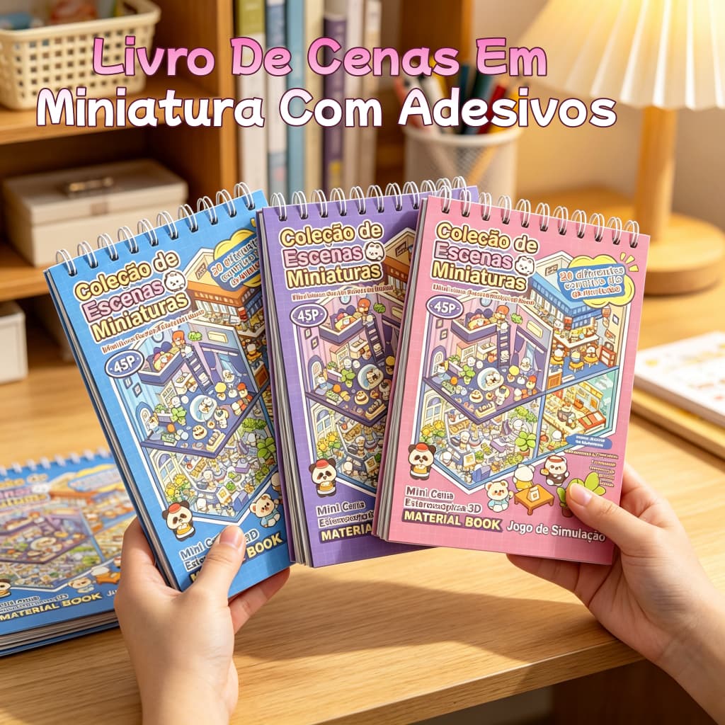 Caderno De Adesivos 3D De Microcenas – 20 Cenas Diversas, 45 Páginas | DIY Relaxante & Creative