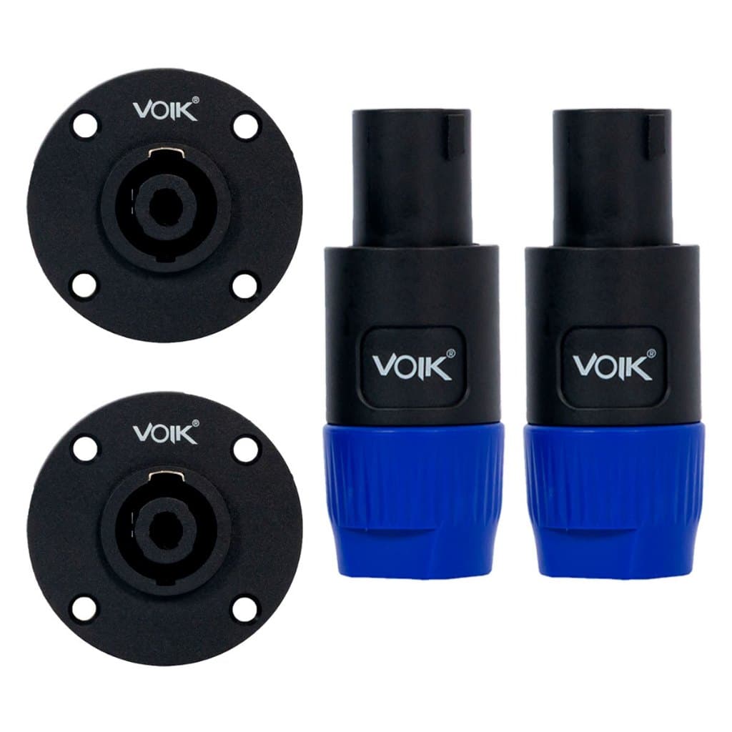 Kit 4 Conectores Plug Speakon 2 Machos Linha 2 Fêmeas Painel Redondo 4 Vias Voik Profissional SPK01