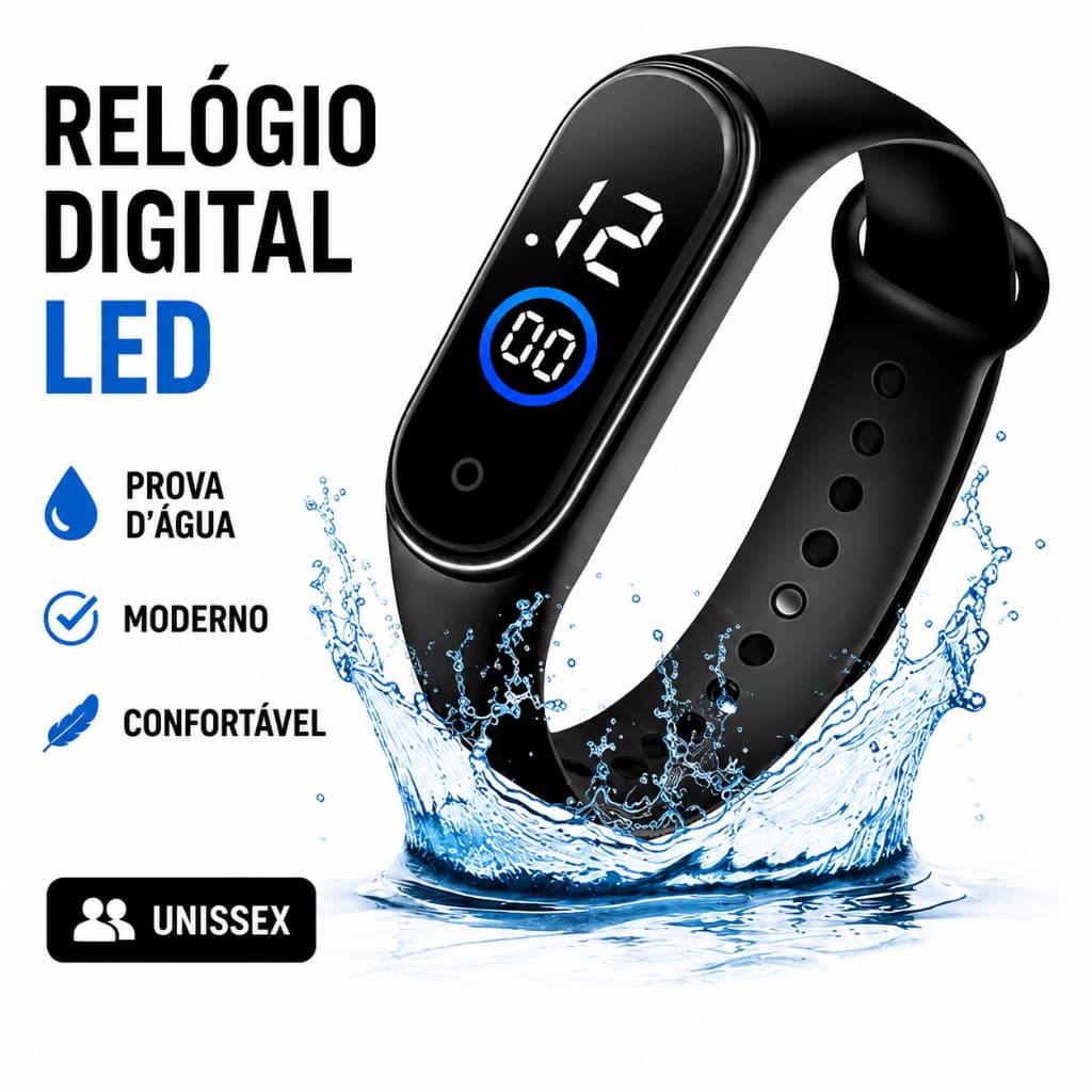 Relógio Esportivo Unissex LED Digital à Prova d’Água
