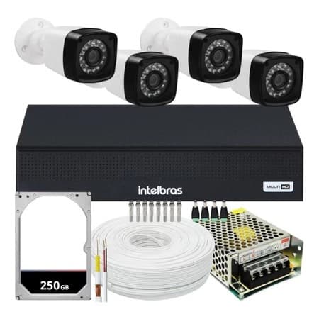 Kit 4 Câmeras Segurança Infravermelho Externas Dvr Intelbras 1004C 4 Canais HD