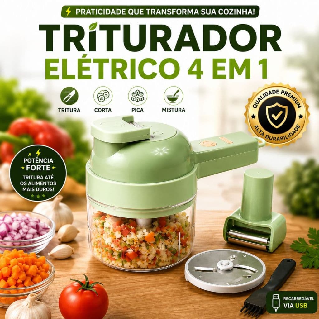 Mini Processador Elétrico de Alimentos 4 em 1 | Cortador de Alho, Legumes e Temperos USB
