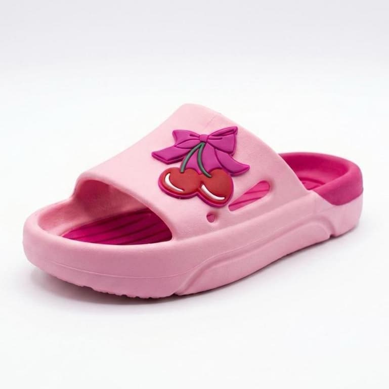 Chinelo Nuvem Slide Menina Criança Confortável Antiderrapante Cereja Rosa