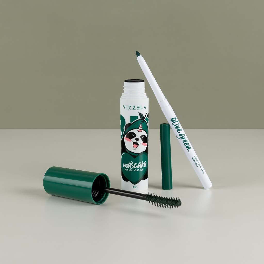 Kit Máscara Cílios + Lapiseira Olive Green Verde Oliva Original Vegano Vizzela
