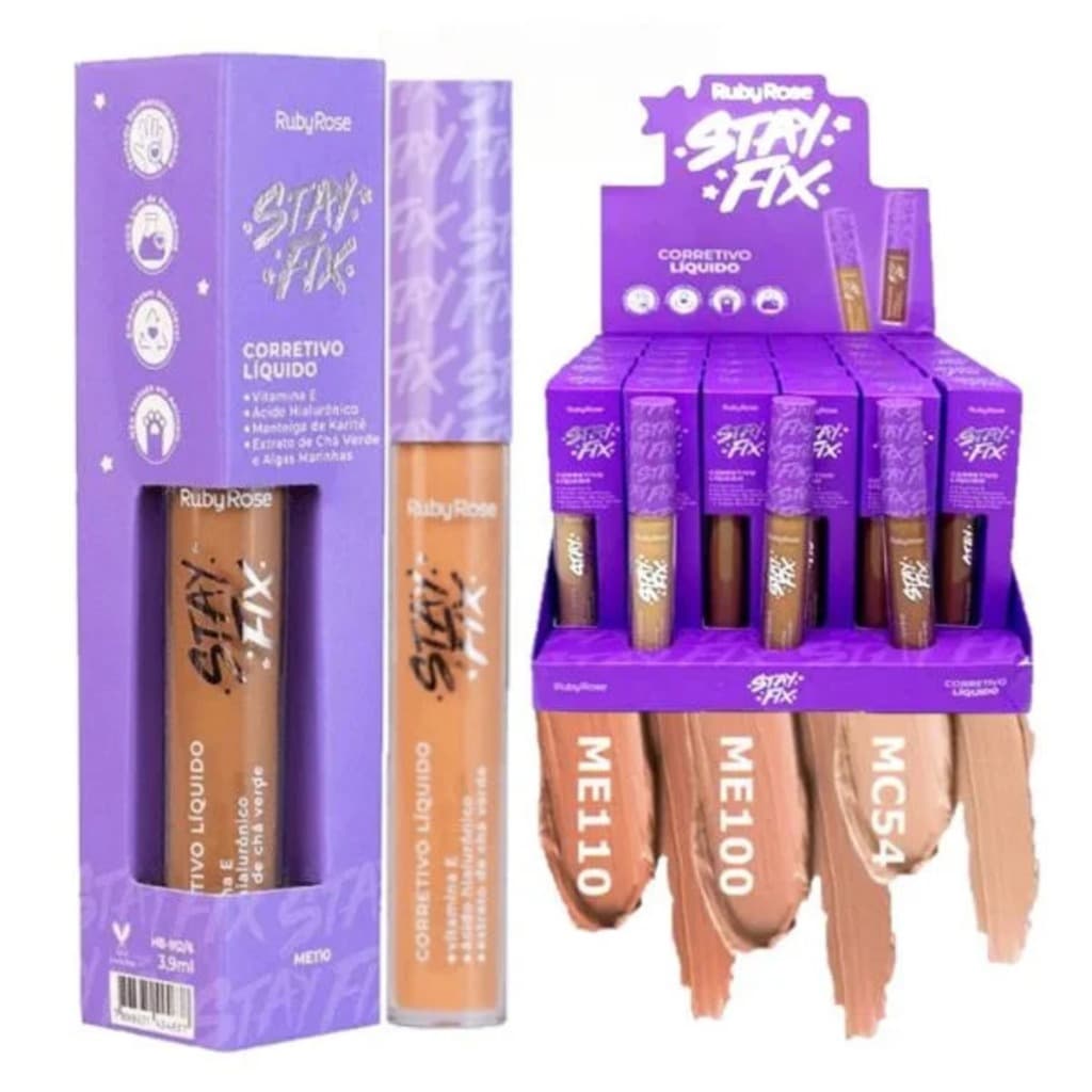 Corretivo Líquido Stay Fix Ruby Rose Alta Cobertura Ácido Hialurônico Original Longa Duração