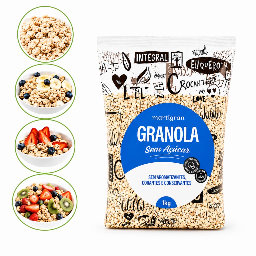 Granola Martigran Sem Açúcar 1kg Integral Crocante Natural Fonte de Fibras