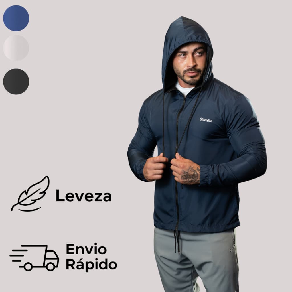 Jaqueta Corta Vento Masculina Impermeável Zíper Bolso Com Capuz