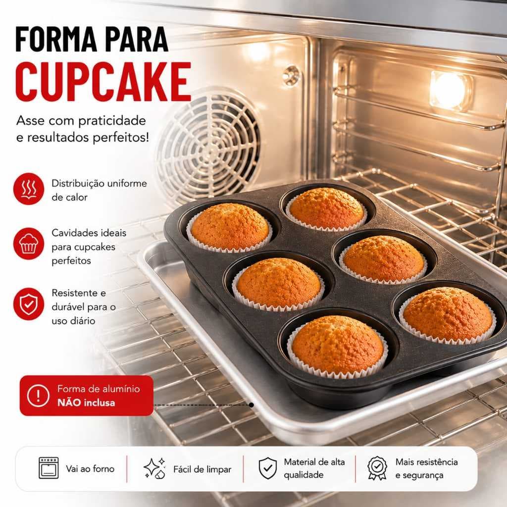 Forma de Silicone para Cupcake 6 Cavidades Antiaderente para Forno