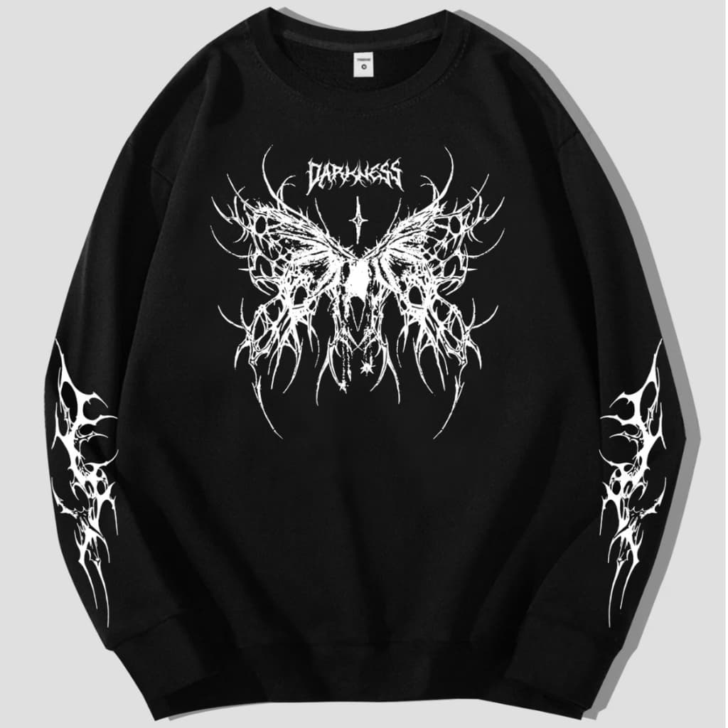 Moletom Gola Careca Estampa Butterfly Gothic Cyber Grunge Unissex