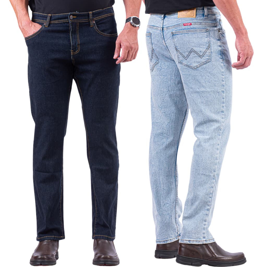Calça Jeans Wrangler Masculina Kit 2 Peças Lycra Reta Importada